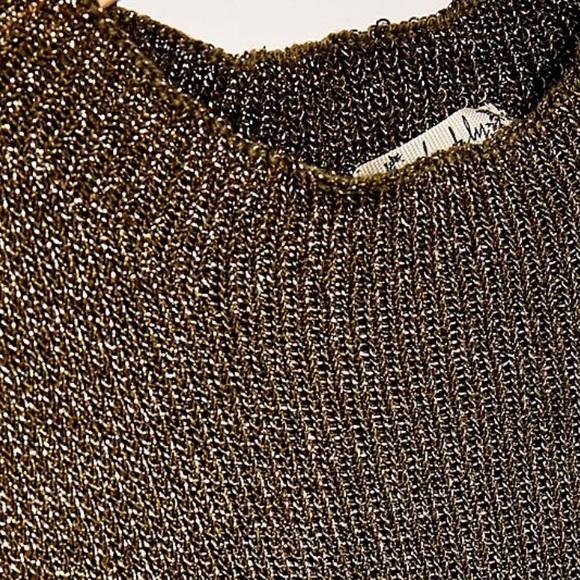 NEW FREE PEOPLE Olive/Gold Shine Slinky Sexy Kimmi Crop Tank Top Sz S/P NWOT - Picture 7 of 11